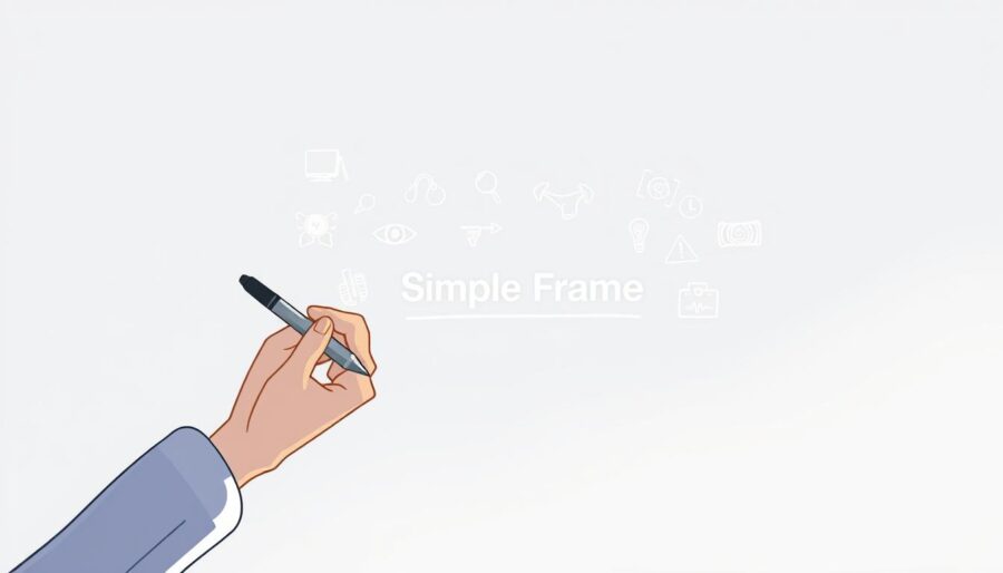 A digital whiteboard animation depicting the creation process for a medical animation, featuring a simple frame design. The scene opens with a stylized, minimalist representation of a whiteboard, illuminated by soft, diffused lighting. In the foreground, a hand holding a digital drawing tool effortlessly sketches and animates various medical symbols and diagrams, bringing the content to life. The middle ground showcases the evolving animation, with a "Simple Frame" logo prominently displayed, conveying a sense of professionalism and polish. The background blurs into a hazy, ethereal space, allowing the viewer to focus on the captivating animation process unfolding before them.